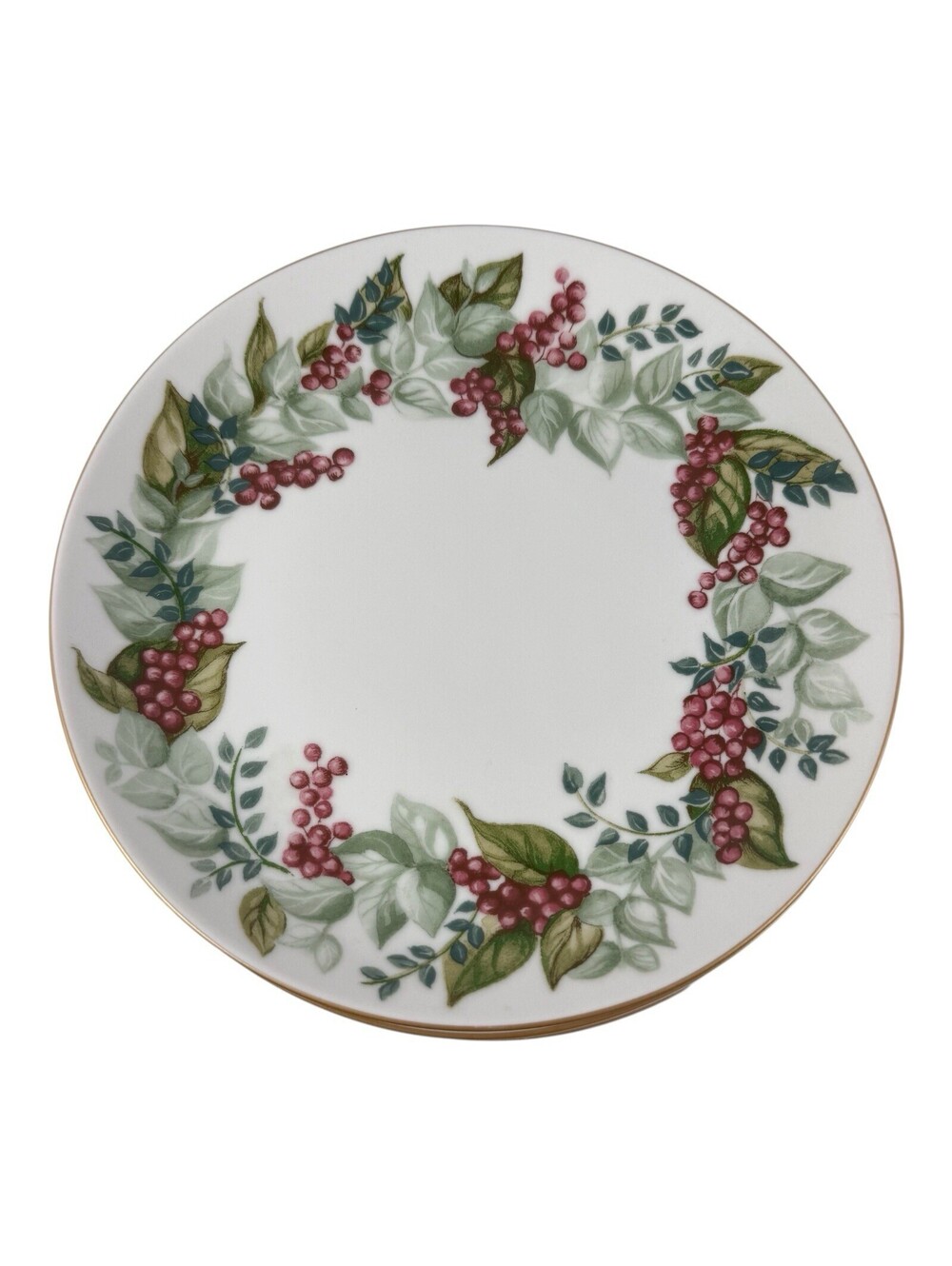 Restoration Hardware Festive Berry 8" Salad Plates Holiday Gold Rim Set 6